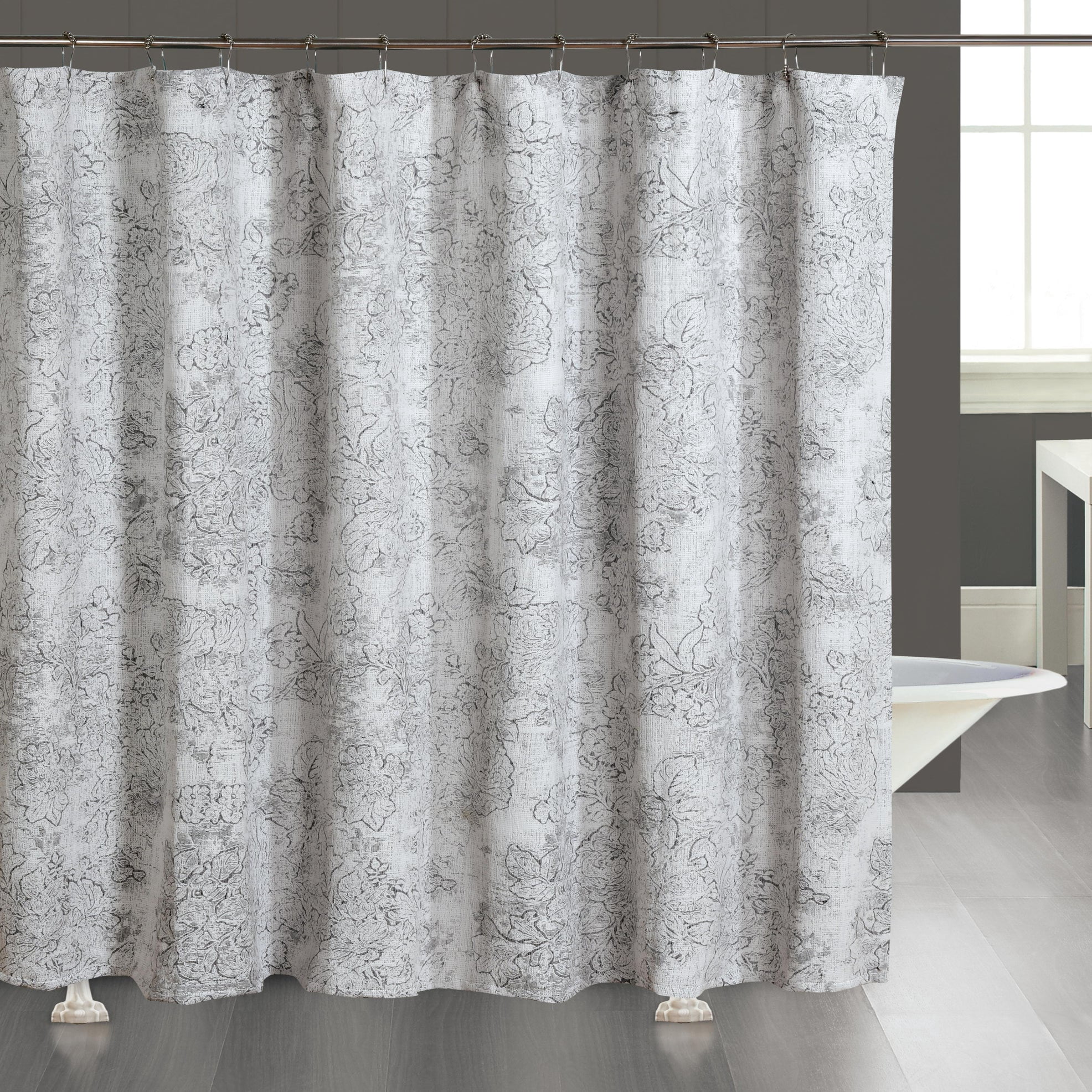 Dainty Home Shelley Heavy Floral Jacquard Shower Curtain, Textured Polyester Fabric, 72 x 72 Inches