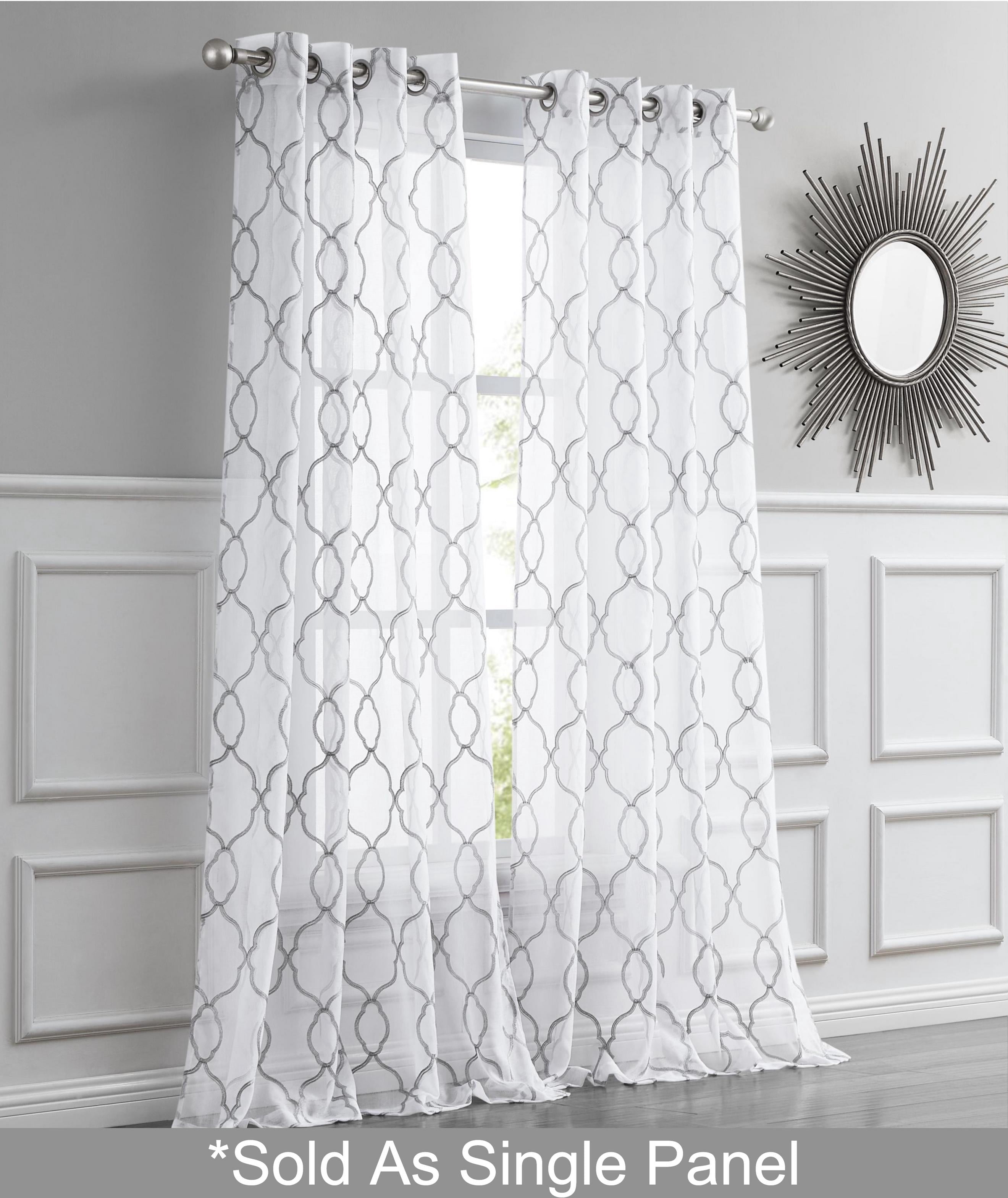 Dainty Home Single Light Filtering Grommet Curtain Panel, Metallic Embroidered, 54"x84"