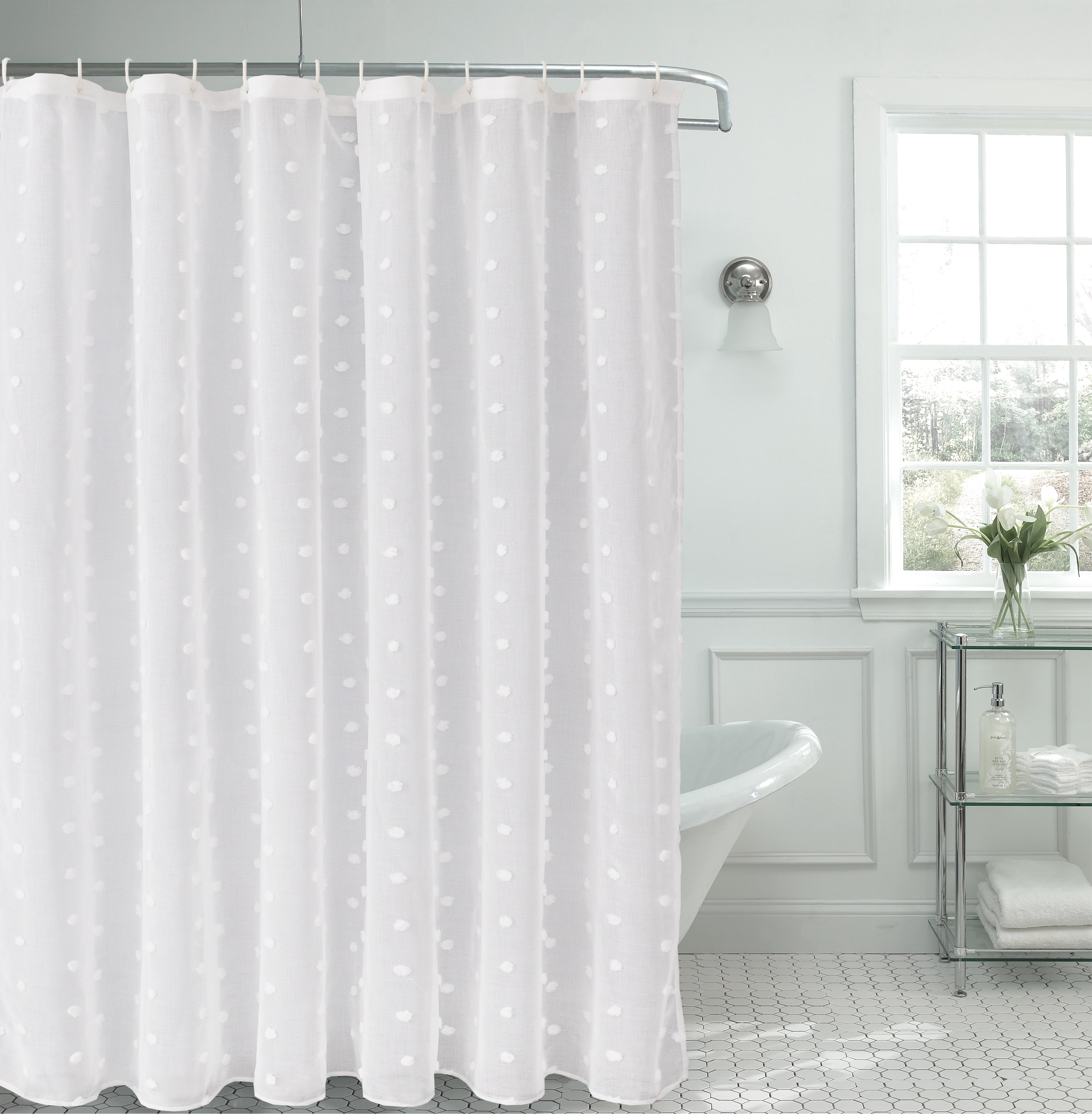 Dainty Home Snowball Linen Look Fabric Shower Curtain