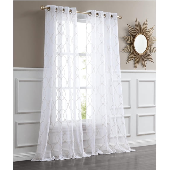 Dainty Home Springfield Contemporary 3D Embroidered Textured Designed Sheer Curtain Panel for Bedroom Grommet Drape/Drapery Single Panel 1 Panel W54 x 84 inches in Champagne