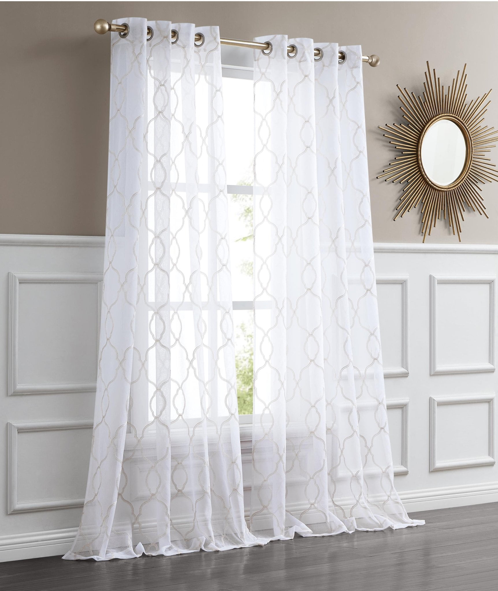 Silver Sheer Embroidered Grommet Window Panel, Ground Length