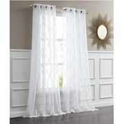 Dainty Home Springfield Contemporary 3D Embroidered Textured Designed Sheer Curtain Panel for Bedroom Grommet Drape/Drapery Single Panel 1 Panel W54 x 84 inches in White