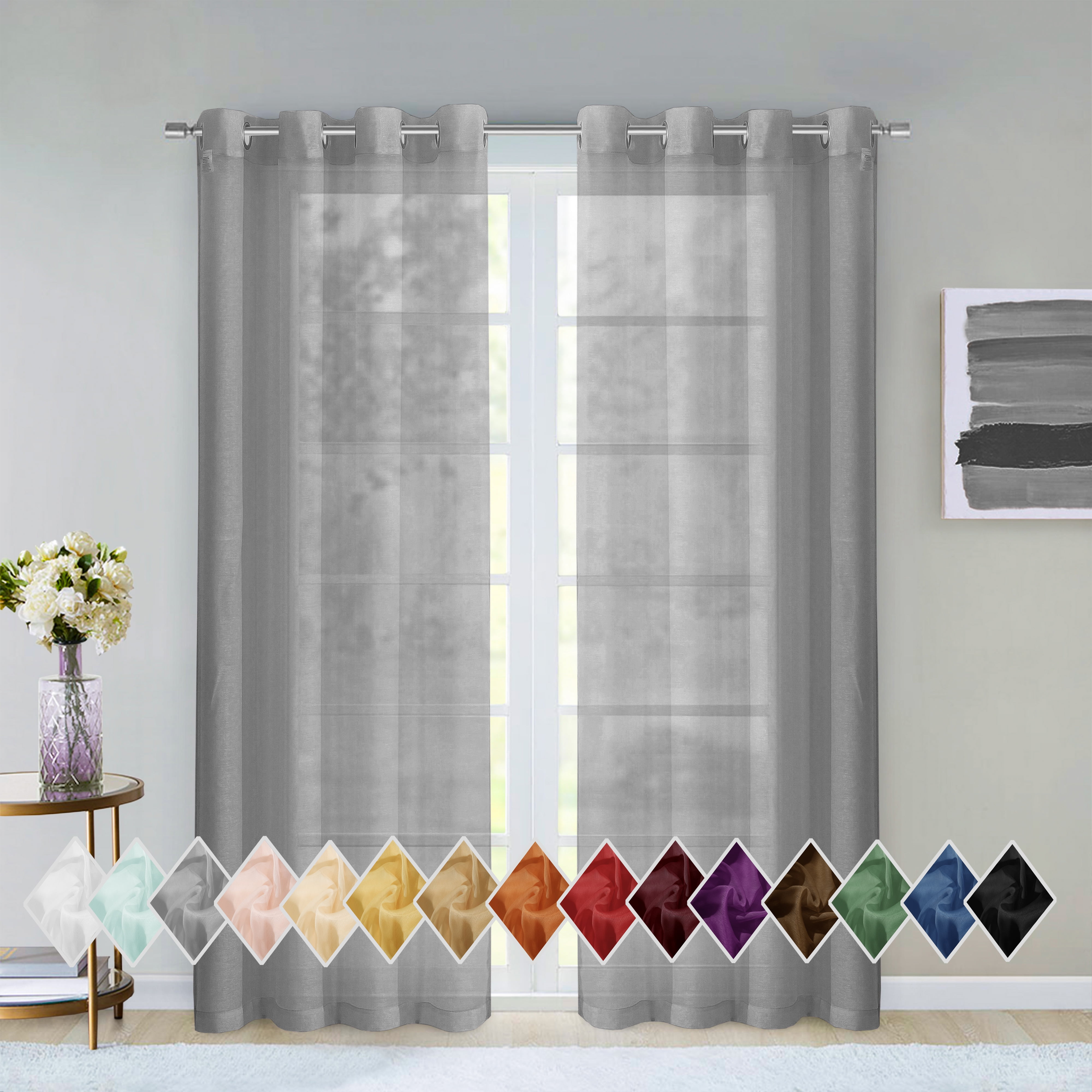 Dainty Home Traditional 2 Piece Solid Print Sheer Curtain Set