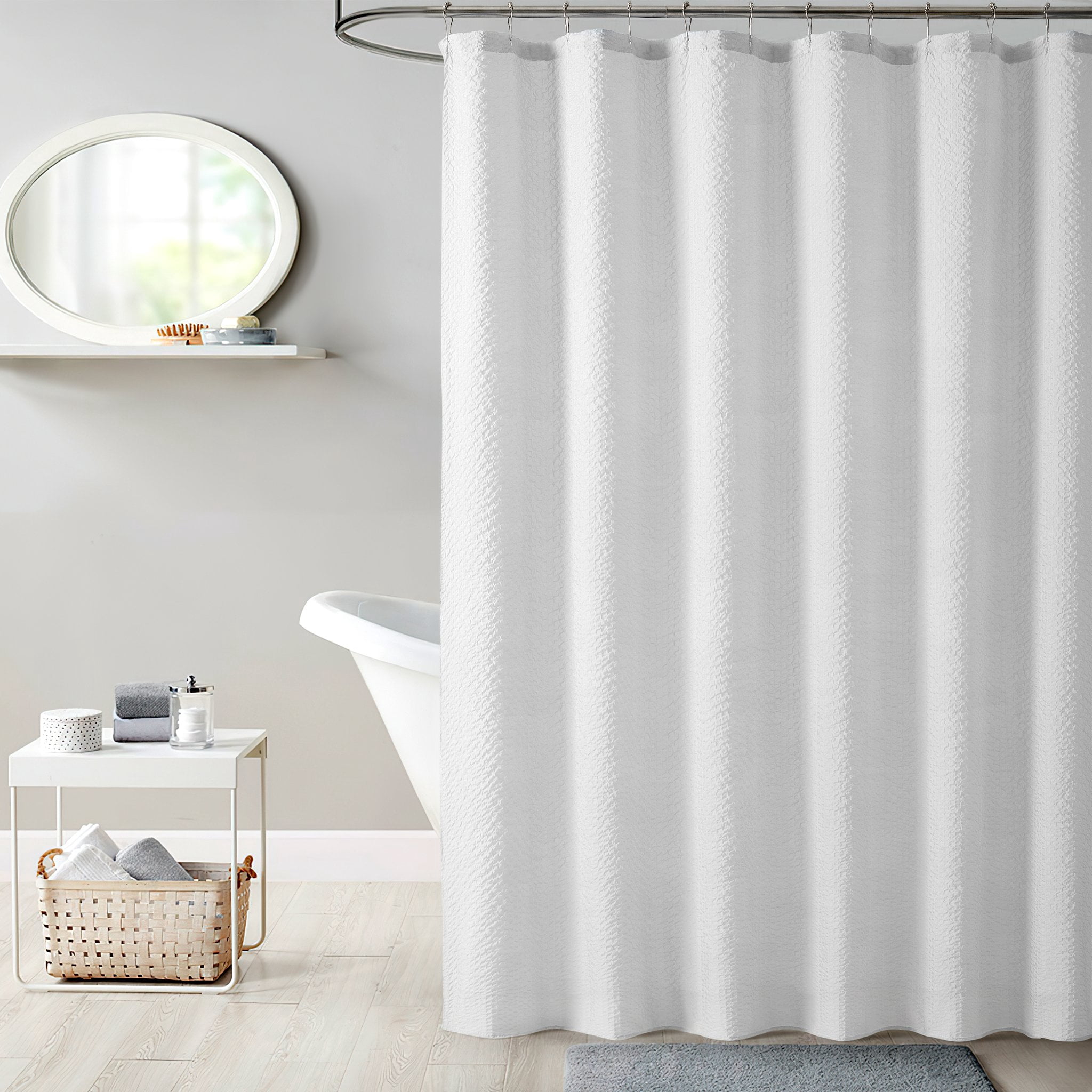 Dainty Home Tranquility White Embossed Seersucker Polyester Shower Curtain, 70 x 72
