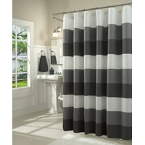 Dainty Home Waffle Weave Ombre Stripe Fabric Shower Curtain, 70" x 72" In Black