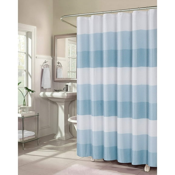Dainty Home Waffle Weave Ombre Stripe Fabric Shower Curtain, 70 x 72 In Blue