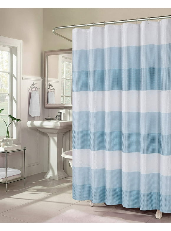 Dainty Home Waffle Weave Ombre Stripe Fabric Shower Curtain, 70 x 72 In Blue