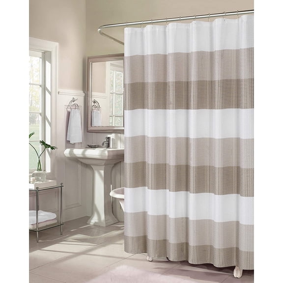 Dainty Home Waffle Weave Ombre Stripe Fabric Shower Curtain, 70 x 72 In Taupe