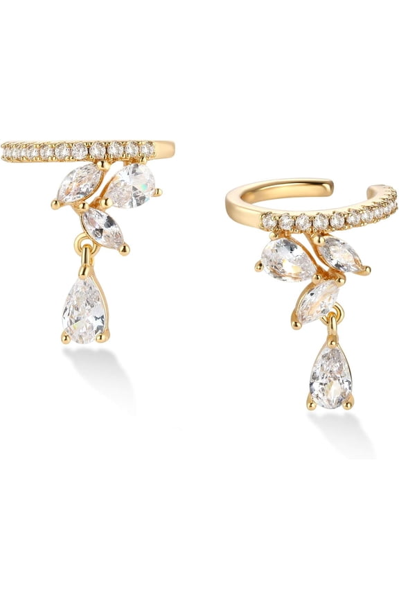 Dainty Hoop Ear Cuff 14K Gold Plated Cross Stripe Open Wrap Hoop Cubic Zirconia Huggie Clip-On Cartilage Earrings Stud For Women[Z1]