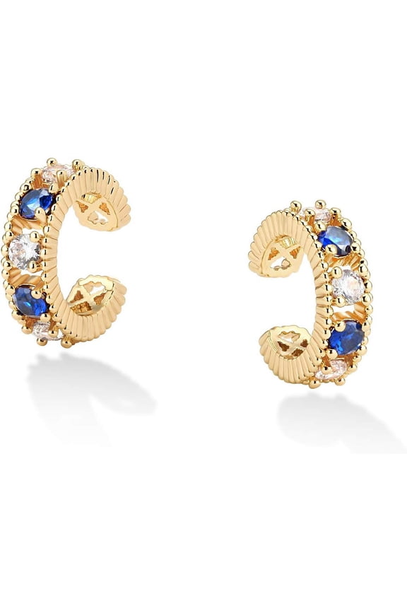 Dainty Hoop Ear Cuff 14K Gold Plated Cross Stripe Open Wrap Hoop Cubic Zirconia Huggie Clip-On Cartilage Earrings Stud For Women[Z1]