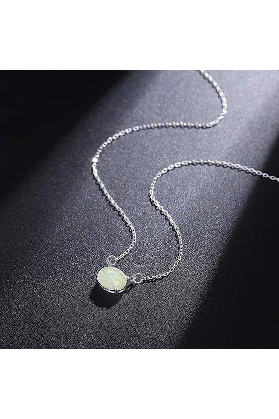 New Dainty Imitation Opal Pendant Necklace for Women Shiny Colorful Engagement Jewelry Delicate All-matching Neck Accessories