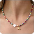 thumbnail image 1 of Dainty Initial Necklaces for Women Colorful Beaded Necklaces Handmade Personalized A-Z Gifts with Heart Shaped Shells Jewelry Gift, 1 of 6