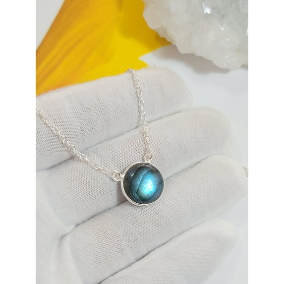 Dainty Labradorite Necklace, Solid 925 Sterling Silver, Deep Blue Flash Labradorite, Pendant Necklace, AAA Grade Labradorite, Gift For Her