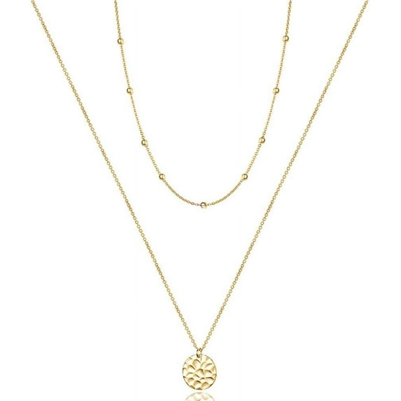Dainty Layered Choker Necklace, Handmade 14K Gold Plated Y Pendant Necklace Multilayer Bar Disc Necklace Adjustable Layering Choker Necklaces for Women