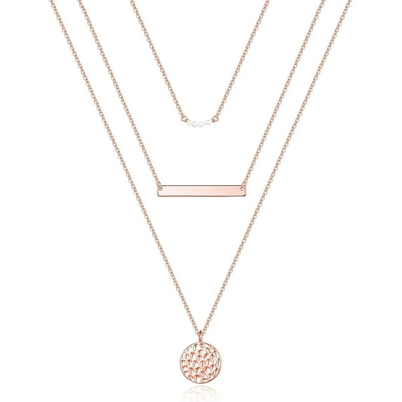 Dainty Layered Choker Necklace, Handmade 14K Gold Plated Y Pendant Necklace Multilayer Bar Disc Necklace Adjustable Layering Choker Necklaces for Women