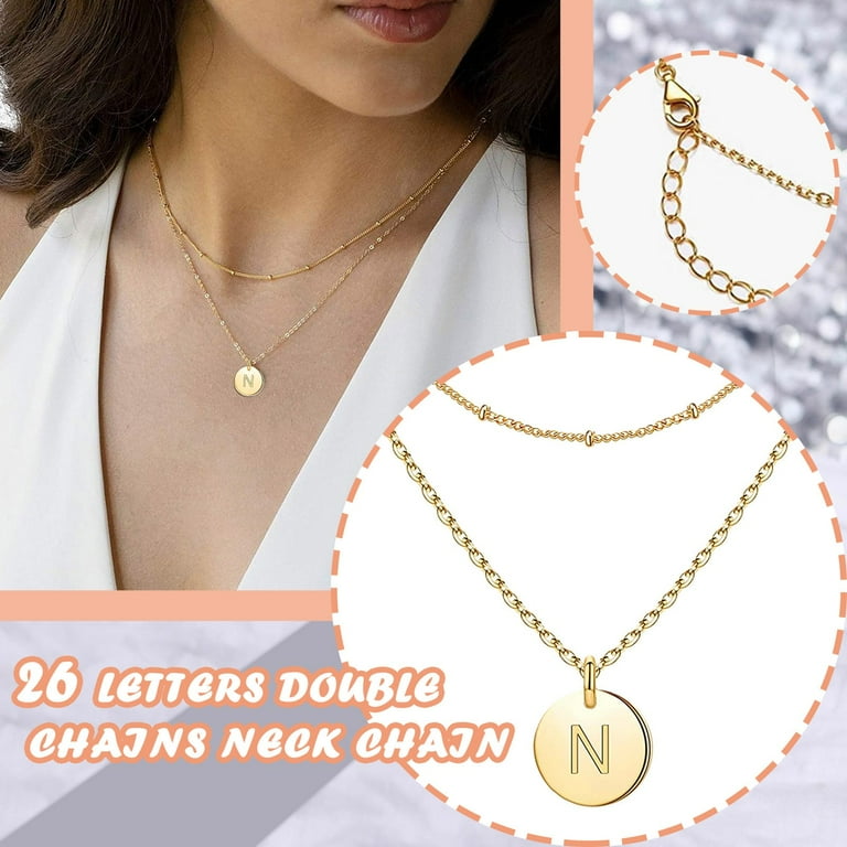 Dainty Layered Choker Necklace Lucky Blessing Protection Adjustable Women s Fashion Heart Letter Necklace 26 Letters Circular Double Layer Neck Chain Walmart