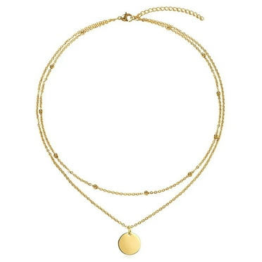 Dainty Layered Choker Necklaces Golden Silver Color 14K Yellow Gold Heart Circle Disc Pendant Chain Necklaces For Women Jewelry