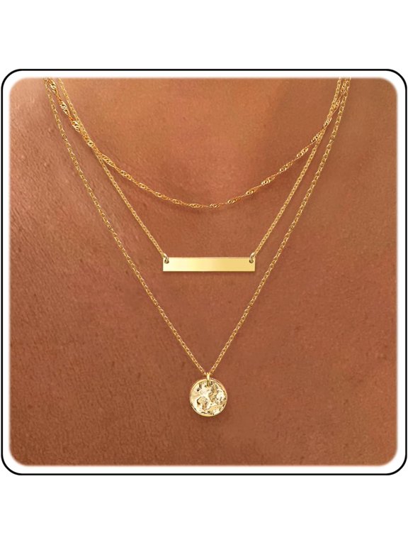 Dainty Layered Choker Necklaces Handmade Coin Tube Star Pearl Pendant Multilayer Adjustable Layering Chain Gold Plated Necklaces Set For Women[o3831]