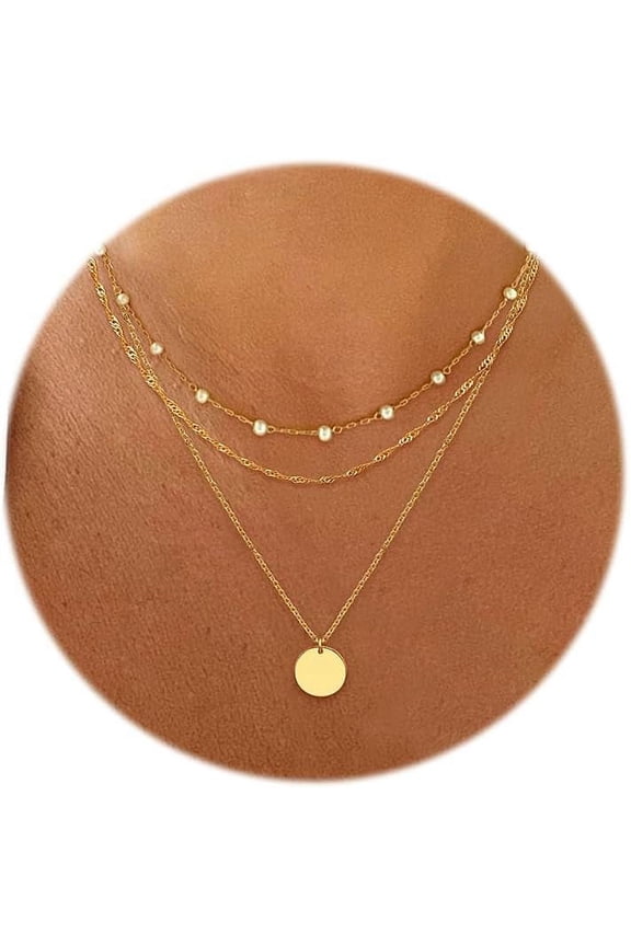 Dainty Layered Choker Necklaces Handmade Coin Tube Star Pearl Pendant Multilayer Adjustable Layering Chain Gold Plated Necklaces Set For Women[o3834]