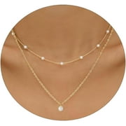 ESUNARTY Dainty Layered Pearl Necklaces for Women 14K Gold Plated Pearl Necklace Layering Pearl Paperclip Necklace Trendy Women Pearl Pendant Jewelry Gifts