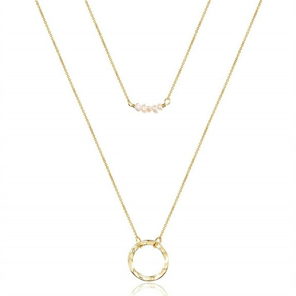 Turandoss Dainty Layering Pearls Pendant Drop Necklace Stack for Women Adjustable 14K Gold Plated Circle Jewelry Trendy Personalized Birthday Gifts for Women Girls Her