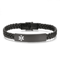 Dainty Leather Medical Alert Bracelet Personalized ID Nameplate Bracelets for Men Women Disease Food Allergy Identification Jewelry for Emergency SOS Name ICE Medical Info Customizable, 8.26inch