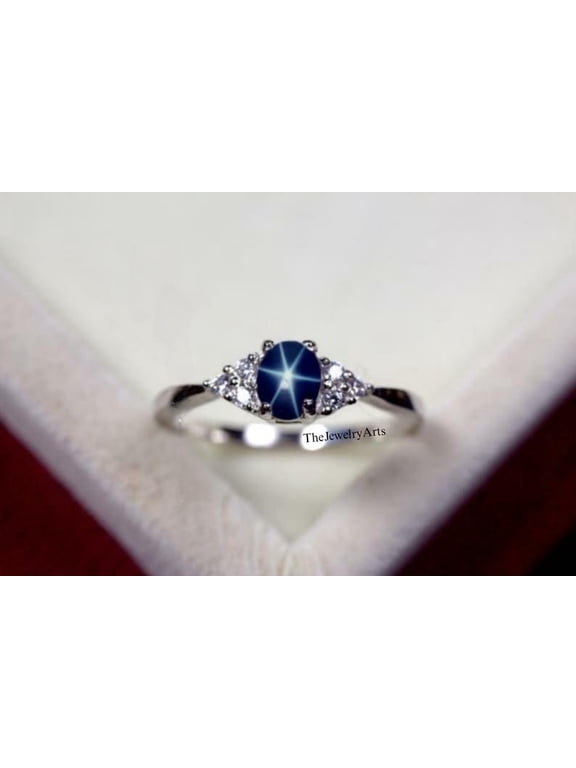 Dainty Lindy Star Sapphire Ring Blue Star Ring 925 Sterling Silver