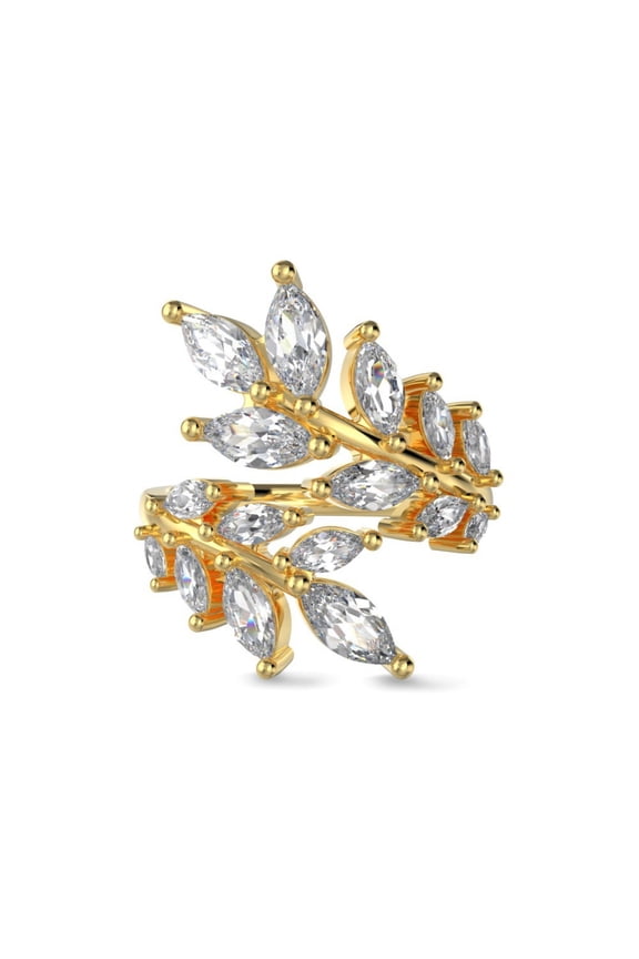 Dainty Long Leaves Gold Wedding Bands for Women Open Adjustable Wrapped Stackable Rings Fashion 925 Sterling Silver Marquise Clear CZ Cocktail Statement Ring Jewelry
