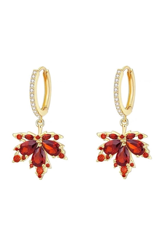 Dainty Maple Leaf Dangle Hoop Earrings Cubic Zirconia Crystal Leaves Drop Cartilage Small Huggie Hoops Earring for Women