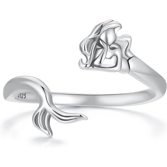 Dainty Mermaid Statement Ring for Women 925 Sterling Silver Mermaid Tail Wrap Finger Band Open Stacking Rings Engagement Promise Rings Wedding Band