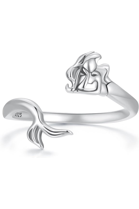 Dainty Mermaid Statement Ring for Women 925 Sterling Silver Mermaid Tail Wrap Finger Band Open Stacking Rings Engagement Promise Rings Wedding Band