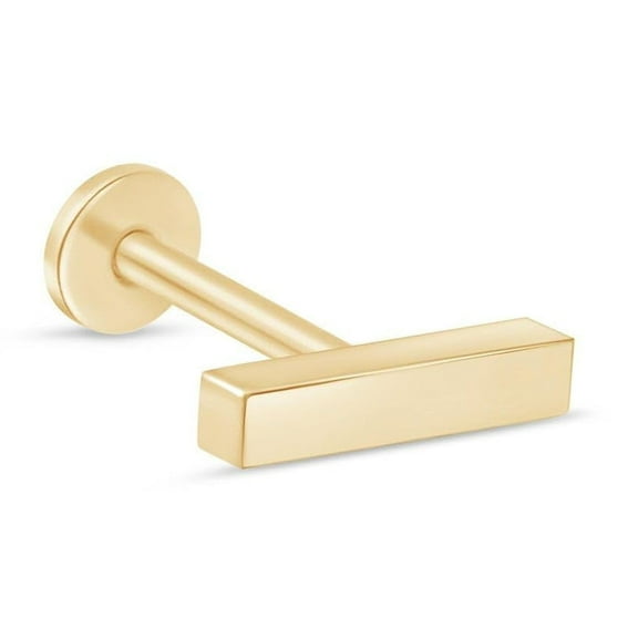 Dainty Mini Bar Flat Back Earring for Women Men 14K Solid Gold Stud Cartilage Earring Threaded Tragus Helix Earring Piercing Jewelry Earring for Upper Ear SINGLE STUD