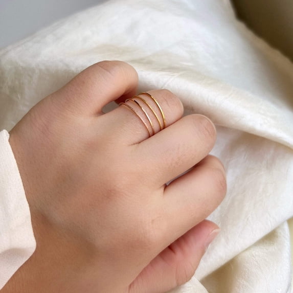 Dainty Minimal Rose Gold Ring, Thin Stackable Titanium Steel Ring - Shanali Jewelry