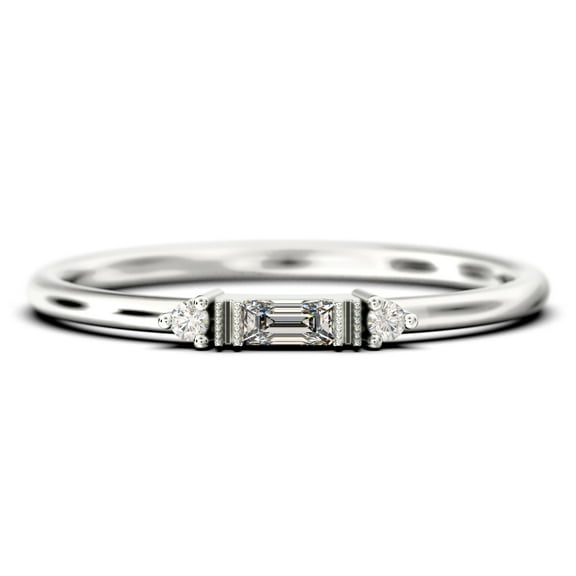 Dainty Minimalist 0.75 Carat Baguette Cut Diamond Moissanite Engagement Ring, Antique Wedding Ring in 10k Solid White Gold, Gift For Her, Gift For Woman, Promise Ring, Anniversary Ring