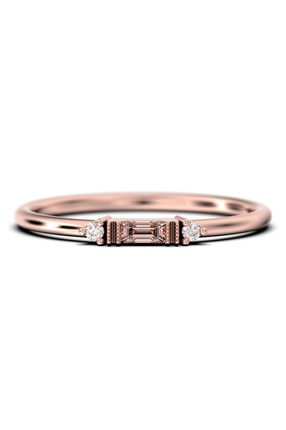 Dainty Minimalist 0.75 Carat Baguette Cut Morganite And Diamond Moissanite Engagement Ring, Antique Wedding Ring in 925 Sterling Silver With 18k Rose Gold Plating, Gift For Her, Promise Ring