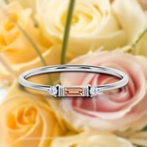 Dainty Minimalist 0.75 Carat Baguette Cut Morganite And Diamond Moissanite Engagement Ring, Antique Wedding Ring in 925 Sterling Silver With 18k White Gold Plating, Gift For Her, Promise Ring