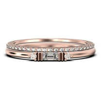 Dainty Minimalist 1.25 Carat Baguette Cut Diamond Moissanite Engagement Ring, Antique Wedding Ring in 925 Sterling Silver With 18k Rose Gold Plating, Bridal Set, Matching Band