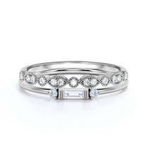 Dainty Minimalist 1.25 Carat Baguette Cut Diamond Moissanite Engagement Ring, Antique Wedding Ring in 925 Sterling Silver With 18k White Gold Plating, Gift For Her, Bridal Set, Matching Band