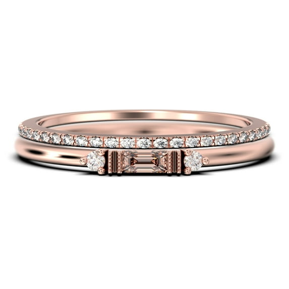 Dainty Minimalist 1.25 Carat Baguette Cut Morganite And Diamond Moissanite Engagement Ring, Antique Wedding Ring in 10k Solid Rose Gold, Bridal Set, Matching Band, Promise Ring, Anniversary Ring