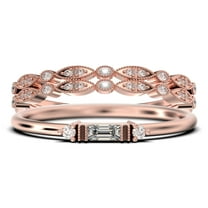 Dainty Minimalist 1.75 Carat Baguette Cut Diamond Moissanite Engagement Ring, Antique Wedding Ring in 10k Solid Rose Gold, Trio Set, Matching Band, Promise Ring, Anniversary Ring