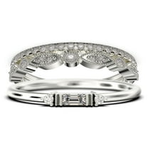 Dainty Minimalist 1.75 Carat Baguette Cut Diamond Moissanite Engagement Ring, Antique Wedding Ring in 925 Sterling Silver With 18k White Gold Plating, Trio Set, Matching Band