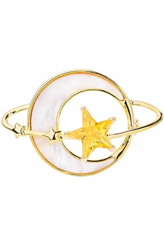 Dainty Moon and Star Brooch Pin for Women Cubic Zirconia Celestial Theme Lapel Pin Badge Scarf Clip Safety Pins Accessory Jewelry for Cloth Dress Suit