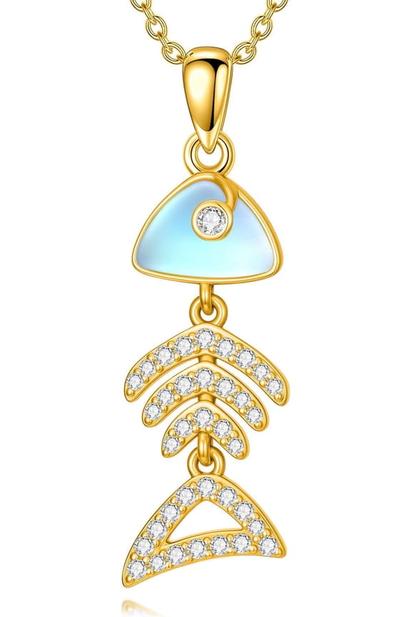 Dainty Moonstone Fishbone Necklace 925 Sterling Silver Gold Plated Ocean Fish Necklace Beach Ocean Jewelry Gifts for Women