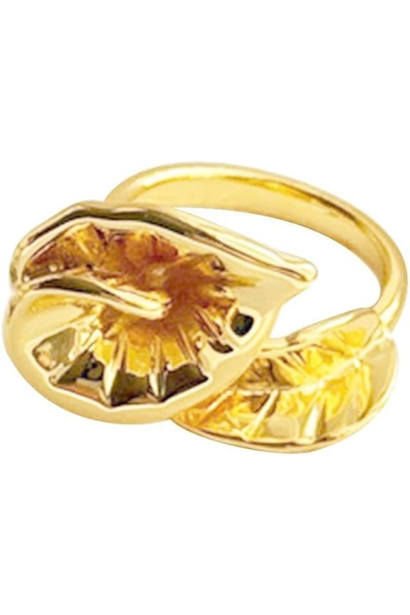 Dainty Morning Glory Flower Leaves Ring for Women Gold Plated Hypoallergenic Trendy Vintage Floral Metal Future Statement Open Band Fashion Adjustable Wrap Finger Rings Comfort Fit Jewelry