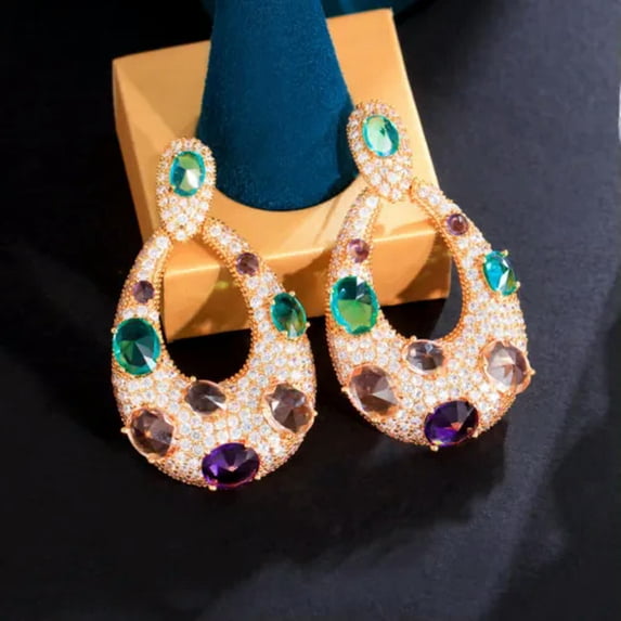 Dainty Multi Color CZ Drop Big Long Dangle Earrings for Women Party Jewelry Gift