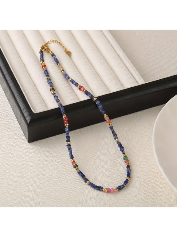Dainty Multicolor Tiny Beaded Strand Necklace for Women, Adjustable Gold Tone Thin Layering Choker, Minimalist Boho Short Chain Jewelry for Daily Party Holiday Gift