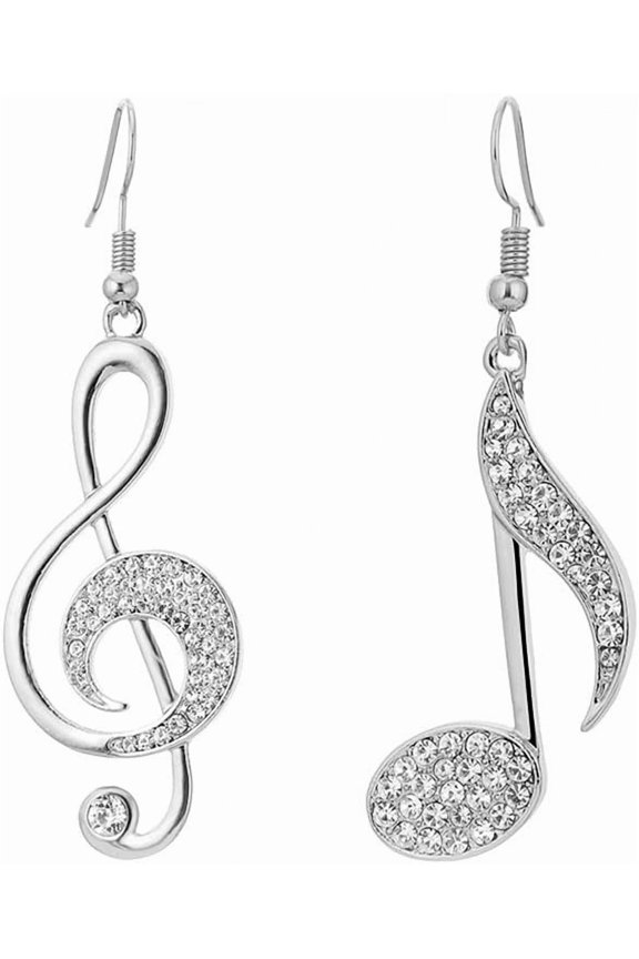 Dainty Music Note Asymmetrical Dangle Hook Earrings for Women Crystal Cubic Zirconia G Clef Musical Drop Fake Huggie Hoops Earring Fashion Jewelry Gifts Christmas