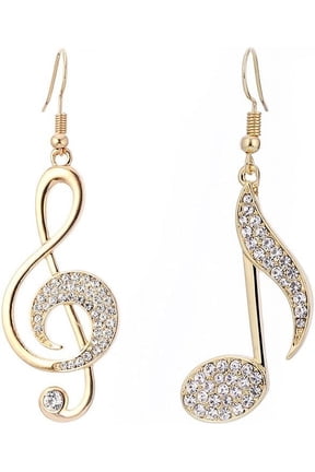 Dainty Music Note Asymmetrical Dangle Hook Earrings for Women Crystal Cubic Zirconia G Clef Musical Drop Fake Huggie Hoops Earring Fashion Jewelry Gifts Christmas