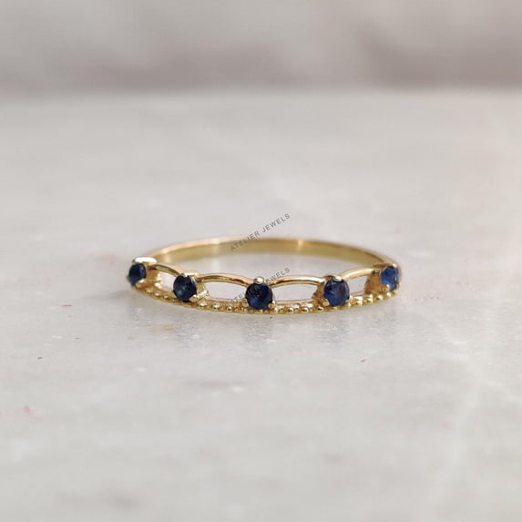 September Rings Dainty Natural Blue Sapphire Ring, 14K Solid Yellow Gold, September ...