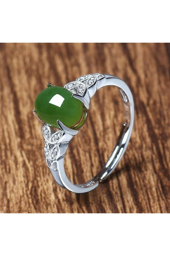 Dainty Natural Green Jade Ring, 925 Sterling Silver Adjustable Rings, Precious Gemstone Promise Rings Gift for Her